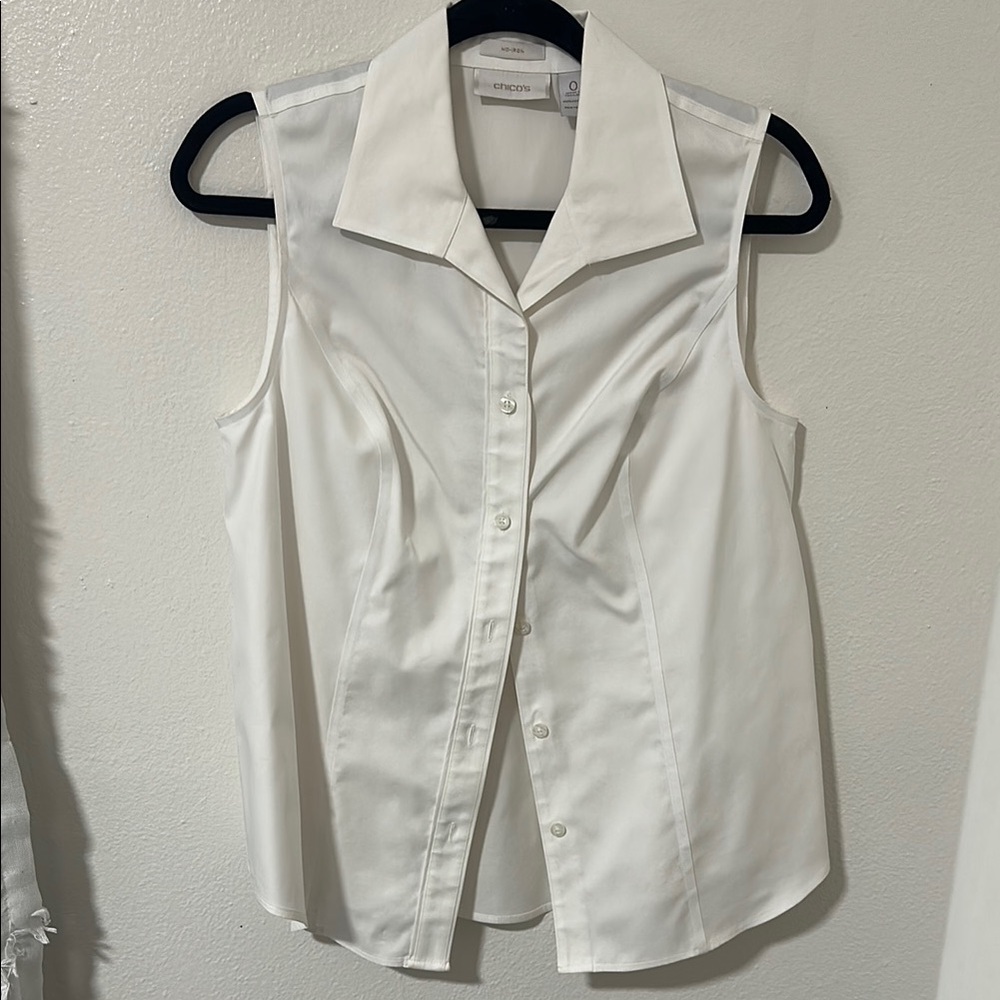 White Sleeveless Button-Up Top
